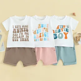 Roupas conjuntos de pudcoco menino menina tia tia roupas de verão 2pcs sobrinho combinando roupas letra impressão de manga curta shorts sólidos 0-3t