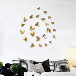Ny 12st Hollow Cut 3D Butterfly Wall Stickers Fansy Akryl Flower Cutting Mirror Butterfly Sticker Diy Room Decoration3D Acrylic Sticker Set