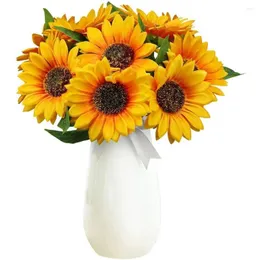 Decorative Flowers 7 Heads Artificial Sunflower Silk Flower Bouquet Simulation Fake Sun Decoration Garden Wedding Party Decor