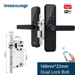 Lås Zemismart 160mm Tuya WiFi Smart Lock Core Cylinder Intelligent Security Door Lock Fingerprint Keys IC Card Smart Life App Unlock