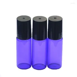 Bottiglie di stoccaggio 10pcs 5 ml bottiglia rullo di vetro blu viola per olio essenziale campione di perfumo barattolo liquido rollio riutilizzabile su fiala