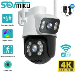 Telecamere Sovmiku 8MP 4K Smart Ptz WiFi Sorveglianza della telecamera a doppia lente Screen Outdoor Night Vision Auto Traccia IP Camera Security Protection