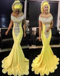 Sparkly 2017 Yellow Crystal Perlen Mermaid Prom Kleider Lang arabisch afrikanische afrikanische formale parteikleider maßgeschneiderte EN92833155444