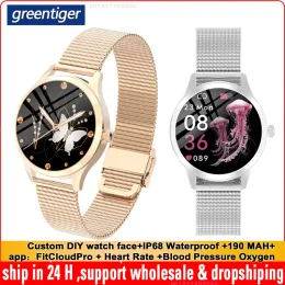 Watches 2021 Greentiger LW07 Smart Watch Women DIY Face IP68 Waterproof Heart Rate Monitor Blood Pressure Oxygen Smartwatch VS KW10 AK15