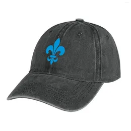 Berets Quebec France Blue Fleur de Lys modern stil PQ QC Royal French Francais på vit bakgrund cowboy hatt visir damer män