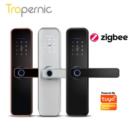 잠금 Tuya Zigbee Door Locks Biometric Puderprint Locker Hotel 에어 비앤비 스마트 엔트리 홈 핸들 앱 잠금 해제 디지털 지능형 잠금 X5