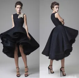 Krikor Jabotian High Low Black Track Plants Evening Wear 2016 Modest Jewel Tule Pufle Short High High Promants.