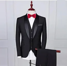 Tuxedos de casamento preto para padrinhos 2017 Shawl Lapela um botão de três peças Mades Made Men Ternos calças Vest4295118