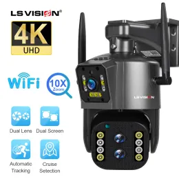 Intercom LS Vision 4K 8MP PTZ IP Kamera Üç Lens Çift Ekran WiFi Açık Güvenlik Kamera Hareket Algılama Otomatik İzleme 10x Optik Zoom