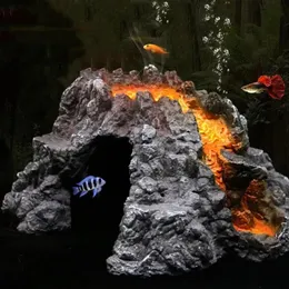 Vulcão forma de aquário decoração oxigênio bomba de peixe tanque de ornamentos decoração 240321