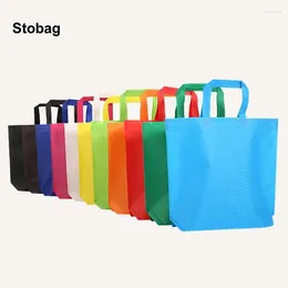 Stume di stoccaggio Stobag 10pcs Shopping tote tessuto in tessuto in tessuto color color eco-friendly bigos riutilizzabile logo personalizzato (tassa extra)