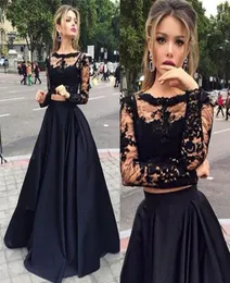 Two Pieces Prom Dresses Lace Long Sleeves Black Evening Dresses Sheer Crew Neck Special Occasions Gowns Victorian Style Formal Par5289407