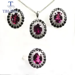 Инструменты TBJ, 10CT Natural Brazil Rhodolite Jewelry Set Set Oval 7*9 мм стерлинго