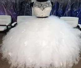 Eleganti abiti da ballo a due pezzi bianchi a due pezzi vestiti da ballo quinceanera abiti a pezzi in pizzo in pizzo cristallo tulle dolce vestito da 16 feste long4230111