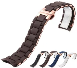 Sehen Sie sich Bands an, das Silicon Gummi Watchband Roségold in schwarzem Kickgel für Arman AR5905 Mann 23mm AR5906 Frau 20mm Band Strap7982085