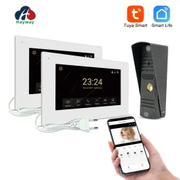 Intercom Hayway Tuya 1080p Video Intercom System Home Wireless WiFi Video Doorbel One Call Panel och två Monitor Support Motion Detection