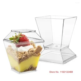 Einwegbecher Strohhalme 200 ml transparente Dessertbox Plastik mit Deckel Abschluss Party Tabelle Getränke Eiscreme Cream Container Jelly Gläser