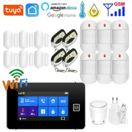 Kits G90B Touch Tangentboard SOS Tuya WiFi GSM Alarm System Smart Home Security 433MHz Trådlös sensor Temperatur Fuktighet Display