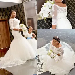 Abiti Abiti da sposa africani 2019 plus size Appliques in pizzo a mezza manica da abiti da sposa sirena sposa