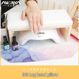 Medicin Angnya 1pcs Nail Hand Pillow Läder Solid Wood Nail Art Hand Rest Stand Handhållare Pad Table Manicure Salon Tool