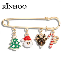 Brooches Rinhoo Merry Christmas Xmas Tree Santa Claus Deer Elk Crutch Pendant Big Needle Pins Enamel Badge Year Party Gifts