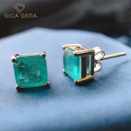 Yüzükler Gica Gema Real 925 Sterling Gümüş Kare Küpe Kadınlar Vintage Emerald Paraiba Turmalin 7*7mm kulak saplama ince mücevher