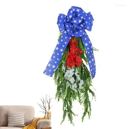 Decorative Flowers Patriotic Wreath For Front Door July 4Th Memorial Day Decor Artificial Flower Decorations With Red