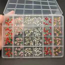 1Box Colorful Crystal Cherry Nail Art Alloy Charms Gold Silver Metal Luxury Fruit Design Decorations Accessories 240328