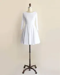 Elbiseler kısa beyaz parti elbise uzun kollu vintage ilham uyum ve parlama elbise arka yay ponte örgü küçük balo elbisesi KN üzerinde