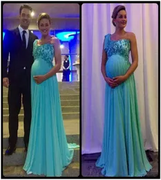 2019 Maternity Evening Dresses One Shoulder Applique Zipper Back Vestidos De Novia Long Sweep Chiffon Pregnant Prom Gowns1173620