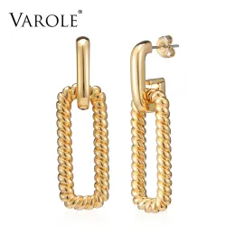 Ohrringe Varole Twisted Square Charms Drop Ohrringe für Frauen Accessoires Gold Farbe Minimalist Long Dangle Ohren Mode Schmuck