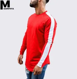 Moomphya 2019 Novas listras laterais de manga longa Men, camiseta de rua de rua curva curva skinny para homens hip hop elegante tshirt tshirt t7659308