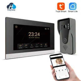 Intercom Tuya Smart Home Video Intercom Система 7 -дюймового сенсорного экрана Wi -Fi Дверной Дверной Доступ к телефону с 1080p 110 ° проводной камеры дверного звонка