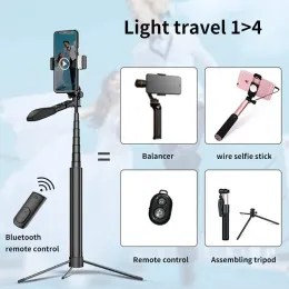 Monopods Retractable Selfie Stick with Tripod Bluetooth Wireless Remote Control Handheld Antishake Stabilizer Fill Light for Mobile