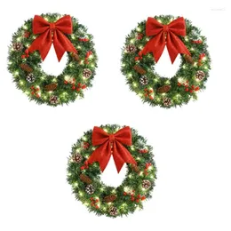 Decorative Flowers Christmas Wreaths With LED Lights Lighted Artificial Door Gate Wall Xmas Party Decorations Holiday Decoration Wreath