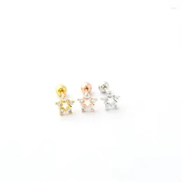 Stud Earrings Fashion Color Rose Gold Titanium Steel Ball Hollow Star White Zircon Piercing Jewelry For Men Women