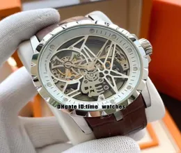 New Style Excalibur Tourbillon Automatic Mens Watch RDDBEX0393 Skeleton Dial High Qualit 45mm Gents Watches Silver Case Brown Leat7190819