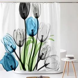 Cortinas de chuveiro tulipa cortina floral 180cm com ganchos de tecido impermeável de tecido para banheiro
