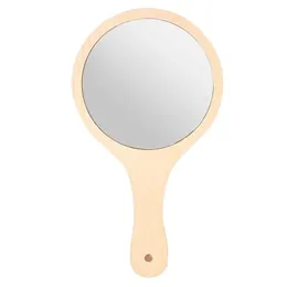 Nuovi 2024 1 pcs Specchio a legna rotondo portatile specchio a mano vintage specchi con maniglia per donne Opzione 1. Specchio in legno rotondo portatile 1.
