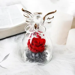 Decorative Flowers Angel Eternal Rose Flower With Box Glass Cover Preserved Dried Mothers Day Gift Artificial