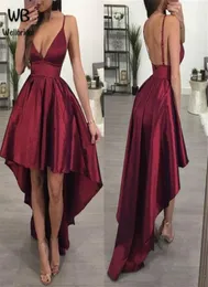 Stunning Spaghetti Straps Arabic Homecoming Dresses Burgundy High Low Satin African Short Prom Dress Cocktail Graduation Party Clu4583774