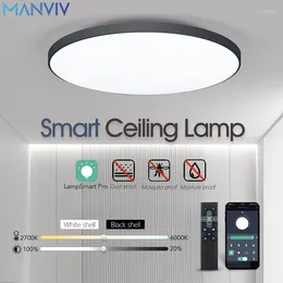 천장 조명 Manviv LED 원격/앱 제어 기능이있는 스마트 현대 램프 220V Dimmable Light Fixture Living Likending