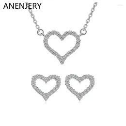 Halsbandörhängen Set Anenjery Silver Color Delicate Heart Shape Chain Cubic Zircon Brud Smycken