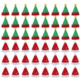 Flores decorativas 48pcs Mini Papai Noel Hat Lollipop Top Topper Capa Feliz Christmas Decorações de Vinho Proteção de Proteção ao