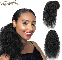 Vigorous Long Afro Curly Ponytail Hair Piece for African American Synthetic Drawstring Ponytail Clip in Hair Extensions 2101084755863