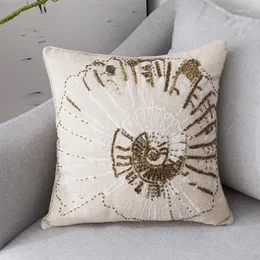 Pillow Case Light Luxury American Style Beaded Embroidery Conch Shell Nordic Model Room Sofa Cushion Cover