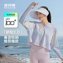 Jackets femininos Bosideng UV Protection Jacket SPF Manga longa Tops UPF 100 Caminhadas camisa de sol cor de sol rápido Running Running