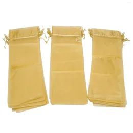 Garrafas de armazenamento embalagem Organza Wine Bag Transparent Mesh Bottle Gift Cover com vestido de tração de Natal (ouro 30pcs)