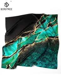 Birdtree 100%Mulberry Silk Art Print Satin Scarf Spring Autumn Office Lady Shawl Designed Elegant Wrap Kerchief A30618QM 240325