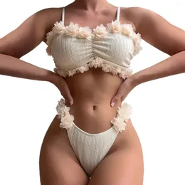 Damskie moda stroju kąpielowego seksowna wysoka talia v szyja kink regulowany spaghetti pasek kąpielowy bikini zestaw staników na stroje kąpielowe